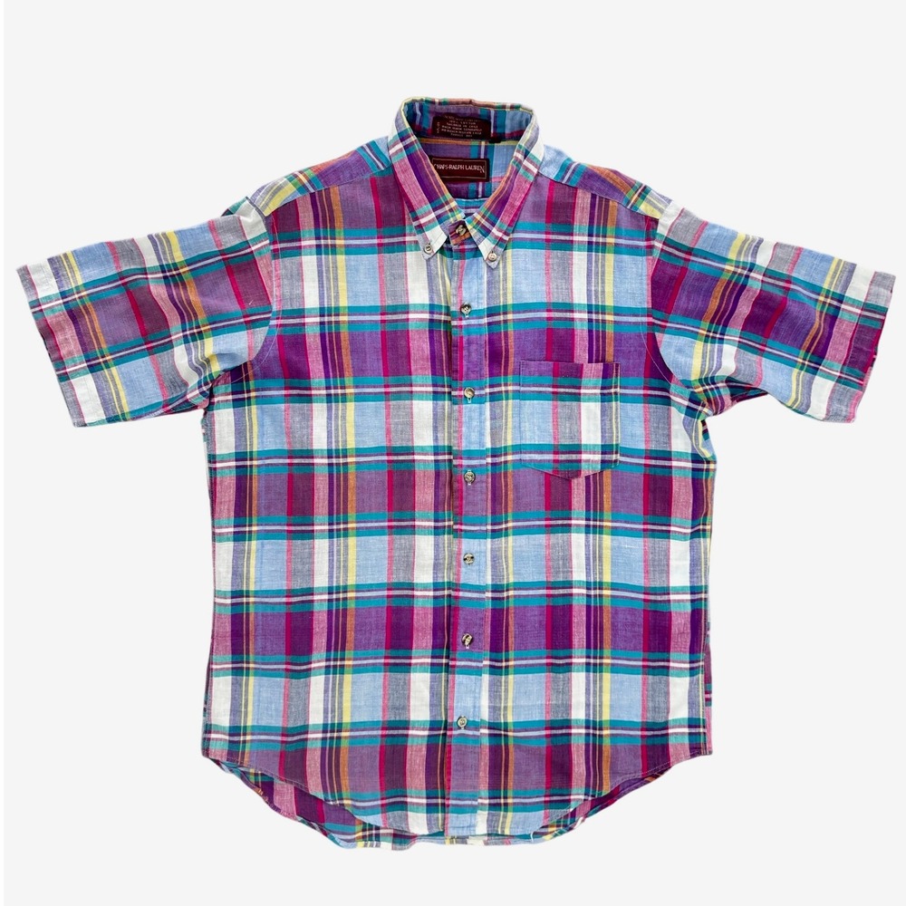 Chaps Ralph Lauren Madras Plaid‎ Button Down Short Sleeve Shirt - Large